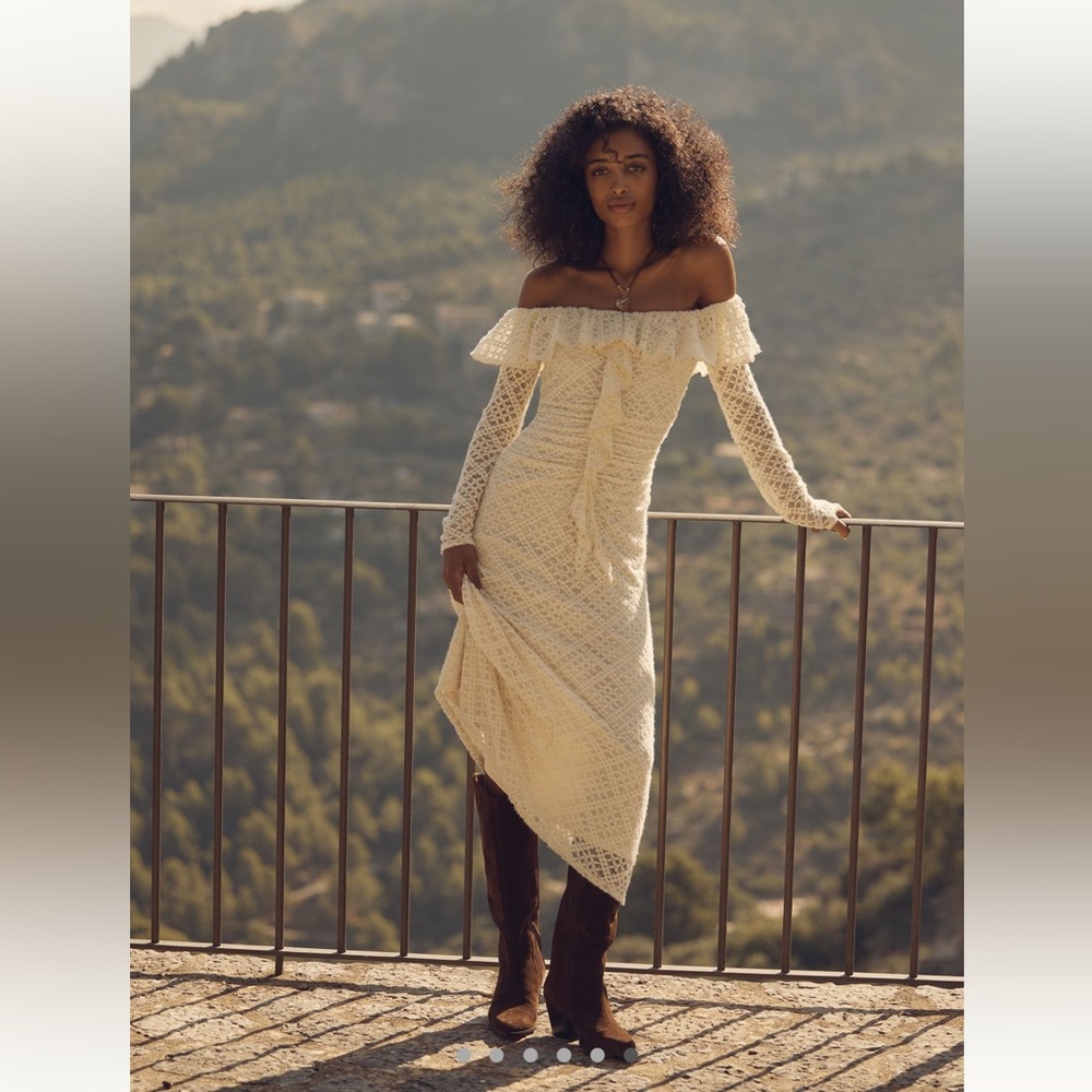 ASTR Dorian Off-Shoulder Ivory Lace Midi Dress - Picture 5 of 10